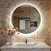 S'AFIELINA LED Badspiegel Rund Badezimmerspiegel Wandspiegel mit Touch-Schalter,Kaltweiß 6500K 70 cm