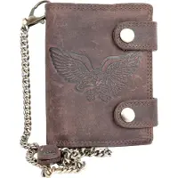 FLW Herren-Ledergeldbörse mit Adler, mit 45 cm langer Metallkette und Karabiner