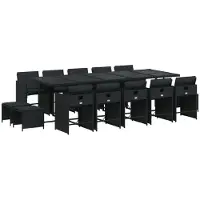 Syfax 15-tlg. Garten-Essgruppe mit Kissen Schwarz Poly Rattan