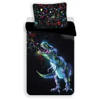 Jerry Fabrics Dinosaurier Black Bettwäsche, Bettbezug, Schwarz-Blau, 140 x 200 + 70 x 90 cm, 100% Baumwolle mit Reißverschluss