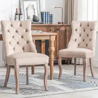OKWISH Esszimmerstuhl (Set, 2 St) Stuhl, 4-Fußstuhl, hohe Rückenlehne, Gestell aus Massivholz, Beige Samt