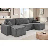 Beautysofa Ecksofa HEKTOR U-Form mit Schlaffunktion und Bettkasten, Couch in Grau, Ottomane 70 cm