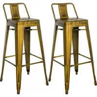 CLP Barhocker 2er Set mit Lehne im Industrial-Look Mason, mit Rückenlehne und Fußablage, Barstuhl mit Rückenlehne und Bodenschoner, Farbe: gold