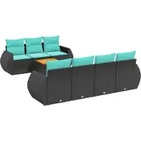 Syfax 8-teiliges Gartensofa-Set mit Kissen, schwarzes Polyrattan