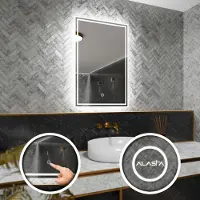 Alasta Rechteckiger LED-Spiegel 50x60 cm für Schlafzimmer, Badezimmer und Wohnzimmer