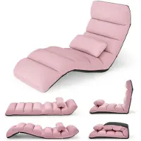 Costway Relaxliege klappbar, Bodenstuhl mit verstellbarer Rückenlehne, Bodenliege mit Schlaffunktion, Bodensofa, Bodensessel, Rosa