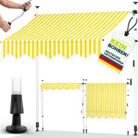 Tillvex Balkonmarkise Gelenkarm Markise Klemmmarkise Sonnenmarkise Balkon ohne Bohren Gelb/Weiß 350 cm