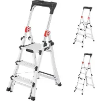 Hailo TL100 Topline 3-in-1 Alu Teleskopleiter - Flexible Arbeitshöhe 3-5 Stufen belastbar bis 150 kg - 2,65-3,09 m Arbeitshöhe einstellbar - extragroße Plattform - Leiter ausziehbar - Aluleiter