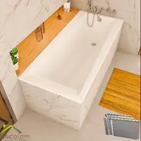 ECOLAM Badewanne 150x75 cm LINDA + Styroporverkleidung befliesbar Acrylwanne Rechteck Sanitäracryl weiß + Ablaufgarnitur Automatik Viega Füße Silikon