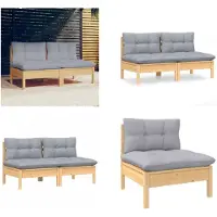 vidaXL 2 Sitzer Gartensofa mit Grauen Kissen Massivholz Kiefer - 2-Sitzer-Gartensofa - 2-Sitzer-Gartensofas - Gartensofa - Gartensofas