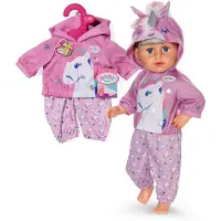 Baby Born Einhorn-Outfit mit rosa Hoodie und Hose für 43cm Puppen.