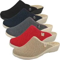 Fly Flot Damen Hausschuh Pantoffel flach Mesh 330019, Größe:38 EU, Farbe:Grau