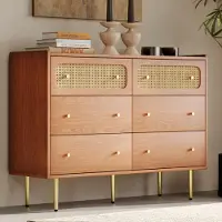 STILVORA Kommode mit 6 Schubladen,Rattan Sideboard mit Abgerundete Ecken,Beistellschrank mit Metallbeine für Schlafzimmer&alle Wohnräume,Braun