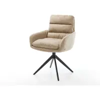 DELIFE Esszimmerstuhl Abelia-Flex mit Armlehnen Mikrofaser Beige Vintage Kreuzgestell breit Schwarz