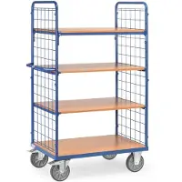 Fetra Etagenwagen mit 4 Böden LxB 1.000 x 600 mm 600 kg Stirnwände mit Drahtgitter