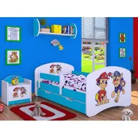 BDW , Kinderbett mit Rausfallschutz, Matratze, Schublade, Blau Superhund, 6, 190x90cm