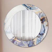 Wallfluent Ø60cm Spiegel - Glasrahmen mit Aufdruck - Wandspiegel Schlafzimmer - abstrakt flüssig Kunst