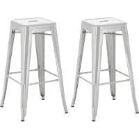 CLP 2er Set Barhocker Joshua I Stapelbare Tresenhocker aus Metall I Barstühle mit Fußstützen I Sitzhöhe 76 cm I Stapelhocker, Farbe: silber