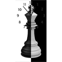 Wallario Design Wanduhr Schachfigur schwarz-weiß aus Echtglas, Größe 30 x 60 cm