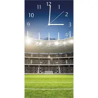 Wallario Design Wanduhr Fußballstadion Mittellinie aus Echtglas, Größe 30 x 60 cm