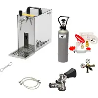 Ich-zapfe Komplett Set - Zapfanlage, Bierzapfanlage, Bierkoffer, Durchlaufkühler PYGMY 25 1-leitig Trockenkühler, 35 Liter/h, Reinigungsset für Zapfanlage und Keg, Flach