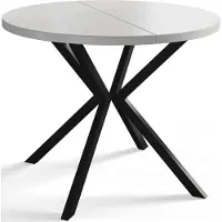 Alpi Möbel Alpi Moebel, Runder Esstisch Loft Liten, Modern Ausziehbarer Tisch 90-170 cm, Weiß mit Schwarz Metallbeinen