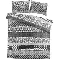 Padiro Bettwäsche-Set 3-teilig für 2 Personen - 240 x 240 cm + 60 x 70 cm - Extragroß XXL - Baumwollsatin - Schwarz/Weiß - geometrische Ornamente