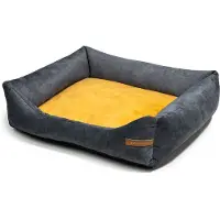 Rexproduct Frida – Nachhaltiges Hundebett & Katzenbett mit hohen Seiten, waschbar & wasserabweisend, Graphite und gelb, Größe S