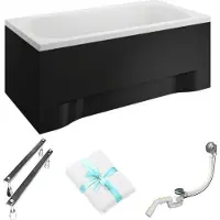 For you Aqua | Badewanne - Classic Wanne - 130x70 cm - Schwarze Verkleidung - Acryl - Antibakteriell Beschichtung - mit Siphon