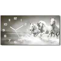 Tulup Wanduhr aus Glas – 60x30 cm - Glasbild - Glasuhr - Gehärtetes Glas - weisse-zeiger - Weiße Pferde
