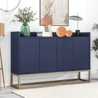STILVORA Sideboard im minimalistischen Stil 4-türiger griffloser Buffetschrank für Esszimmer, Wohnzimmer, Küche, mit zwei verstellbare Regale Marineblau