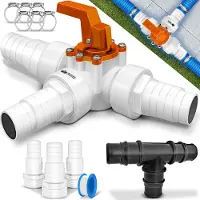 Tillvex Bypass Set Pool 12-tlg. - Ø32 & 38 mm Anschluss | 3-Wege-Ventil & ABS-Adapter | 6x Schlauchschellen & 8m Isolierband – ideal für Sandfilteranlagen, Wärmepumpen & Poolheizung (orange)
