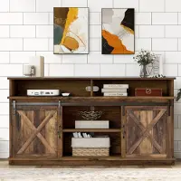 OKWISH Großer TV-Schrank, TV Stand, Fernsehschrank Einstellbare Regale für Wohnzimmer Esszimmer, Sideboard mit 2 Schiebetüren, 148*40*78cm Braun