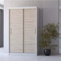 FABRYKA MEBLI IDŹCZAK Schwebetürenschrank Kleiderschrank Schrank Garderobe Spiegel Neomi 06 (Weiß/Sonoma) 120cm