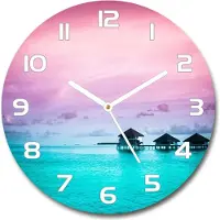 Tulup Wanduhr aus Glas 30fi Glasbild Glasuhr Gehärtetes Glas - weisse-zeiger - Bungalows above the water