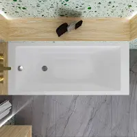 ECOLAM Badewanne Wanne 140x70 cm TAMI Rechteck Acrylwanne Acryl Sanitäracryl weiß + Ablaufgarnitur Ab- und Überlauf Automatik Füße Silikon Set