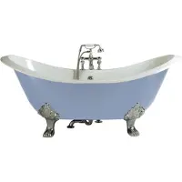 Casa Padrino Luxus Jugendstil Gusseisen Badewanne Hellblau / Weiß / Silber 180 x 77 x H. 79 cm - Gebogene freistehende Badewanne - Barock & Jugendstil Badezimmer Möbel