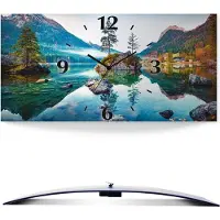 ARTland Wanduhr, gebogen Quarzuhr - schwarzer Zeiger Herbstszene des Hintersee vor Alpen Größe: 60x30 cm