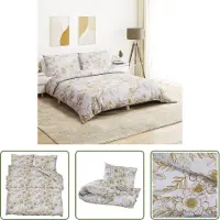 The Living Store Bettwäsche-Set Weiß und Braun 200x200 cm Baumwolle
