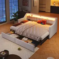 ALFORIGO Schlafsofa 90 x 200 cm ausziehbar auf 180 x 200 cm, mit USB & Type-C, LED-Leiste, 2 Schubladen und 2 Aufbewahrungstaschen