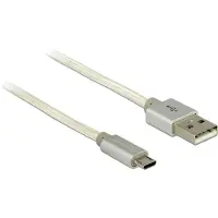 DeLOCK 2m, USB2.0-A/USB2.0 Micro-B, 2 m, USB A, Micro-USB B, USB 2.0, Männlich/Männlich, Silber, Weiß
