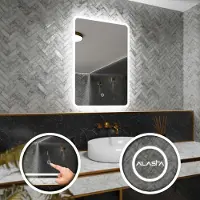 Alasta Rechteckiger LED-Spiegel 70x90 cm für Wohnzimmer, Schlafzimmer und Badezimmer