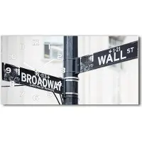 Tulup Wanduhr aus Glas – 60x30 cm - Glasbild - Glasuhr - Gehärtetes Glas - weisse-zeiger - Wall street sign