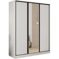 Masseno Schiebetürenschrank TARI 150/205/58 cm Kleiderschrank mit 4 Schubladen Schlafzimmer Schrank 3-türig mit Spiegel Weiß