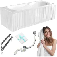 For you Aqua | Badewanne Acryl - 170x70cm - Antibakterielle Beschichtung - Automatischer Syphon - Komplettset - mit geriffelter Verkleidung