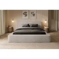 Fun-Möbel Polsterbett Bett OMAHA 140x200cm Komplettset in Stoff Macau Sand / Speed