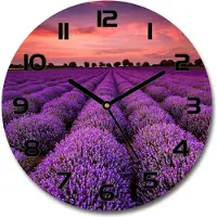 Tulup Wanduhr aus Glas 30fi Glasbild Glasuhr Gehärtetes Glas - schwarze-zeiger - Lavender field