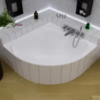 ECOLAM Badewanne Eckbadewanne SELMA 140 x 140 cm + Styropor Wannenträger Eckwanne Acrylwanne Füße Ablaufgarnitur Viega GRATIS