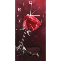 Wallario Design Wanduhr bedruckt, Größe 30 x 60 cm, Motiv: Rote Rose Single