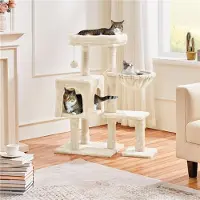 Yaheetech Katzenbaum Kratzbaum Plüsch Kletterbaum Katzenkratzbaum mit Liegefläche und Höhle Katzenmöbel Höhe 96 cm Beige